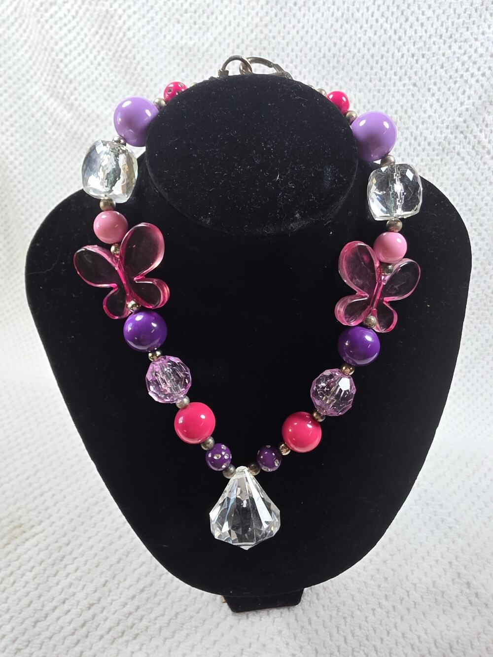 Girls Chunky Bubblegum Necklace 16" Purple & Pink